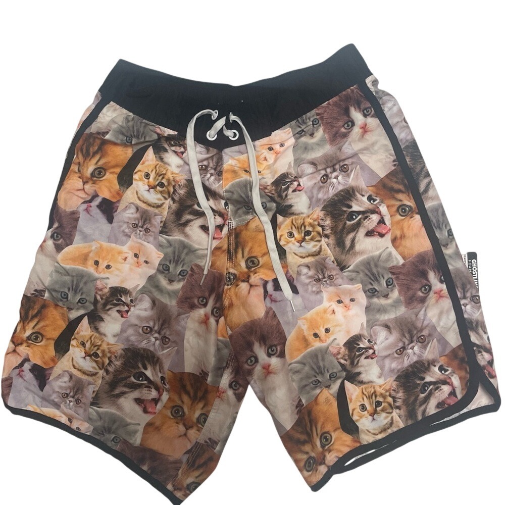 Bioworld Drawstring Cat Face Swim Shorts Mens Medium
